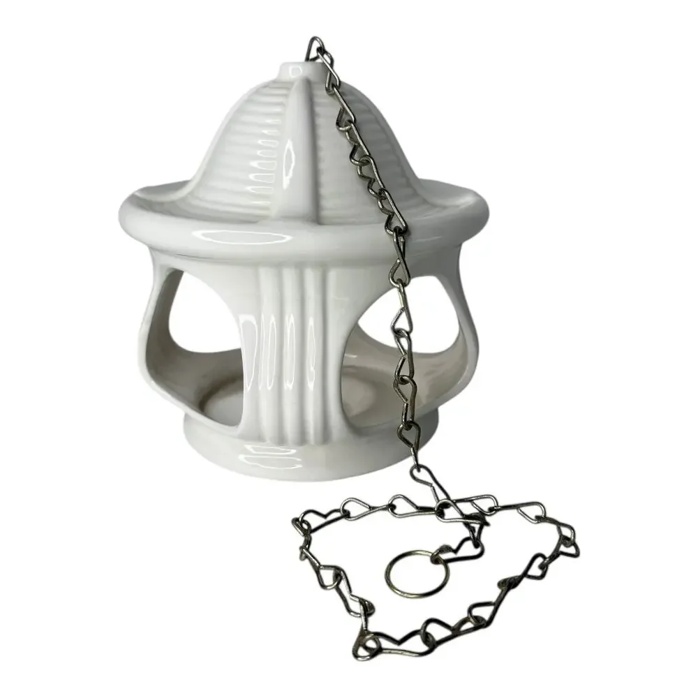 PartyLite Pagoda HANGING CANDLE HOLDER White Ceramic Silver Lantern 24” Chain - Picture 3 of 7